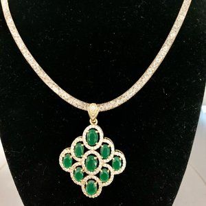 14K Gold Filled Green Pendant CZ Necklace